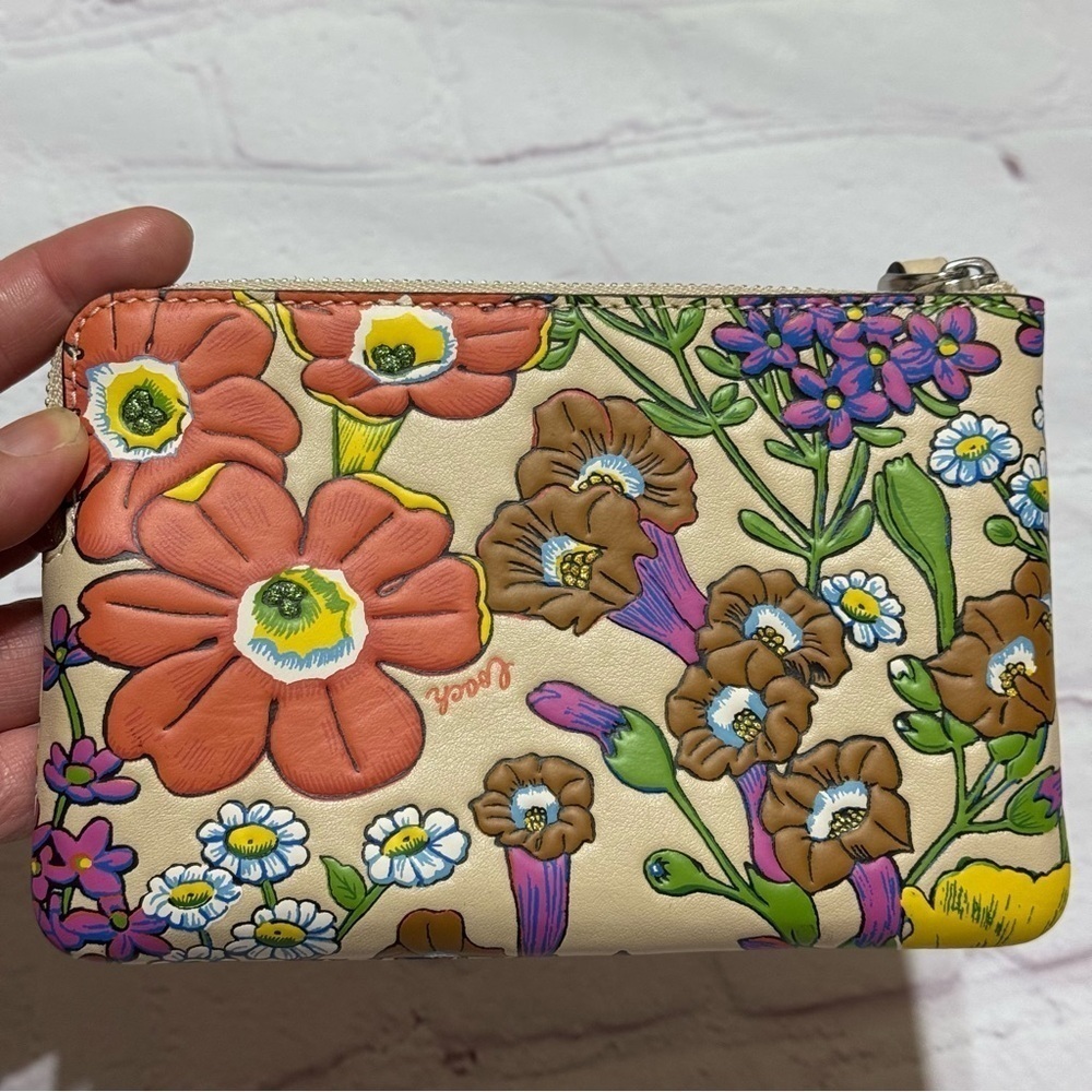 COACH Corner Zip Wristlet In Brown Signature Canvas With Wildflower Print nwt - Picture 7 of 14